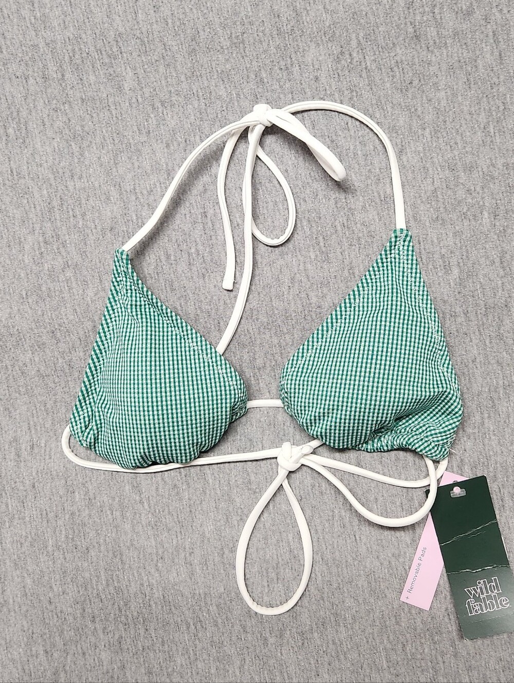 Wild Fable Women’s Gingham Triangle Bikini Top – Green/White (Size S)